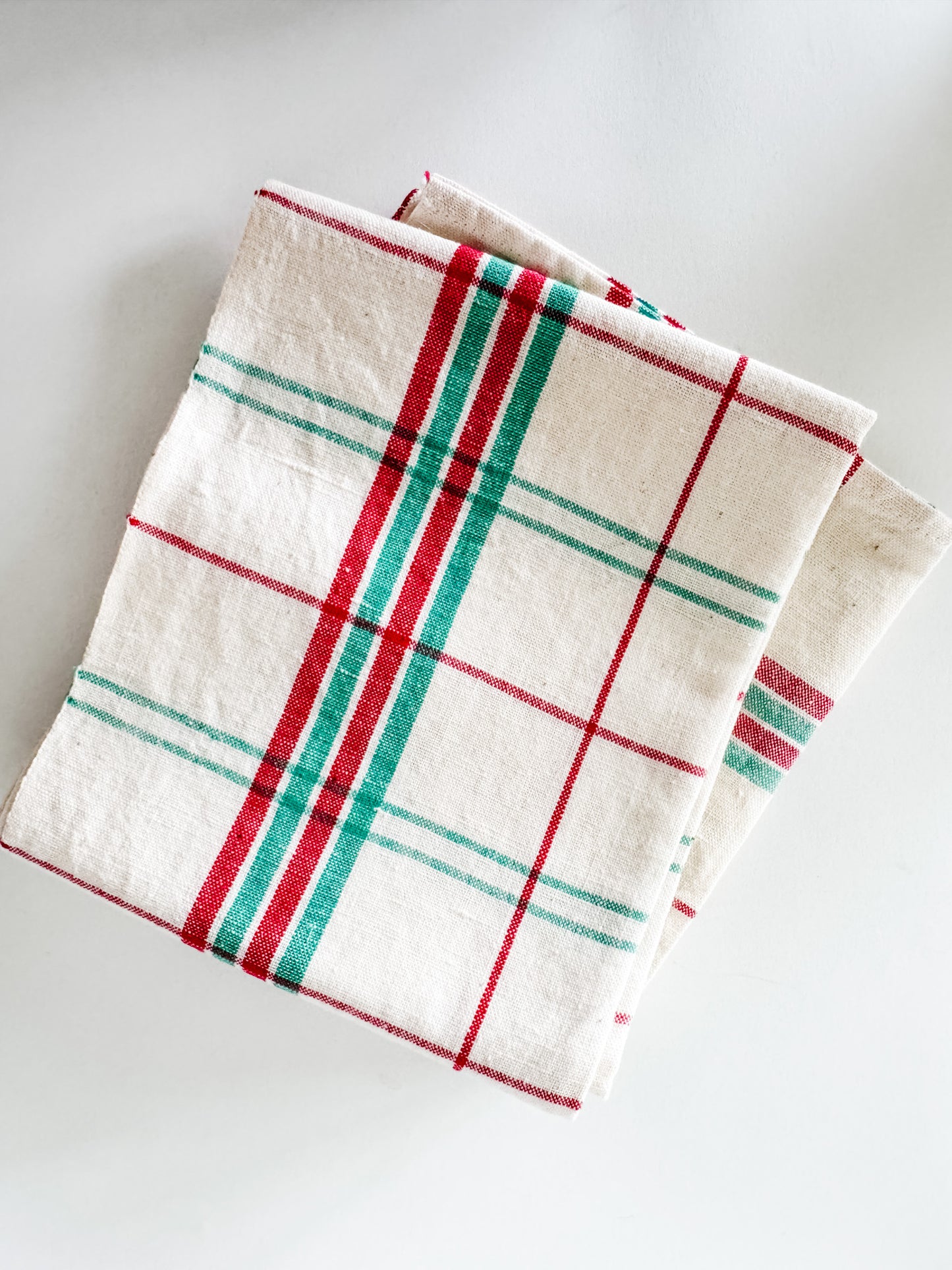 Vintage French Tea Towels (red and green plaid)