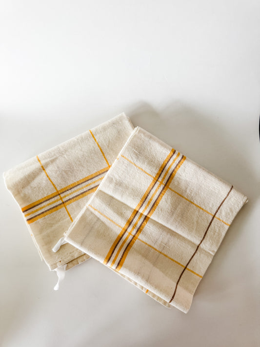 Vintage French Tea Towels (yellow/brown plaid - sold individually)