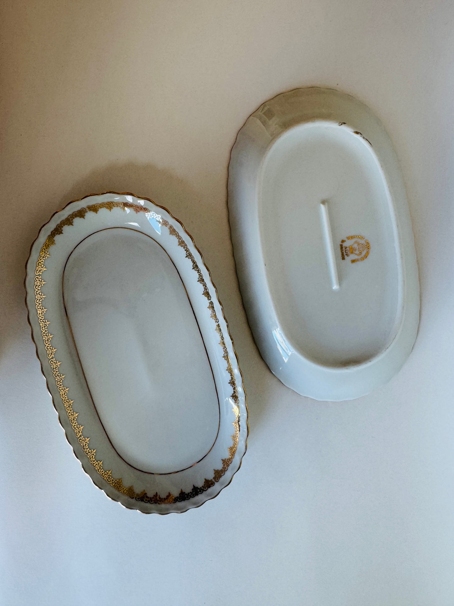Vintage French "Véritable Porcelaine de Limoges" Gilt-Edged Serving Trays (sold individually)