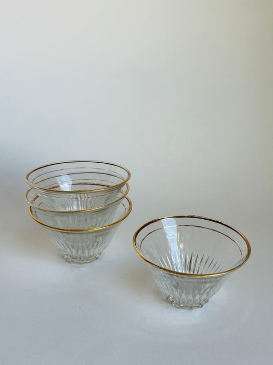 Vintage French Pressed Glass Gold-Rimmed Bowls (set of 4)