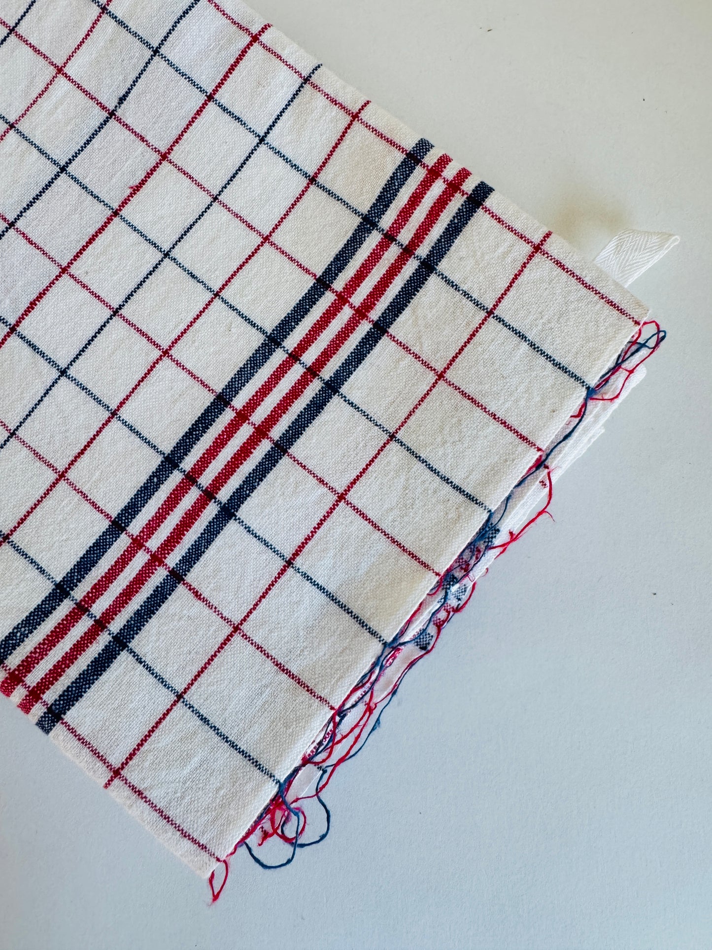 Vintage French Towels with Red and Navy Windowpane Check (set of 2)