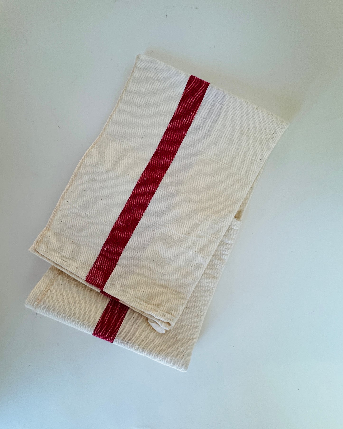Vintage French Tea Towels with Wide Red Stripe (sold individually)