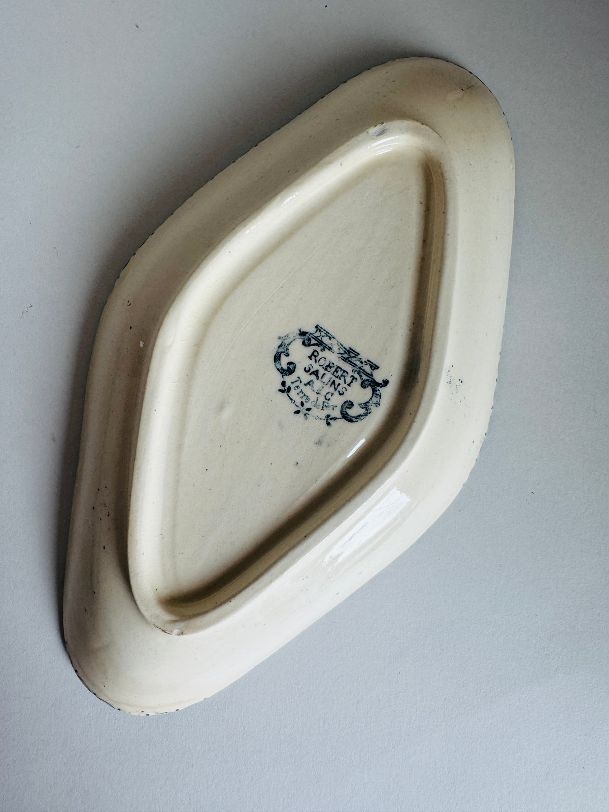 Vintage French "Robert Salins" Blue and White Transferware Bone Dish