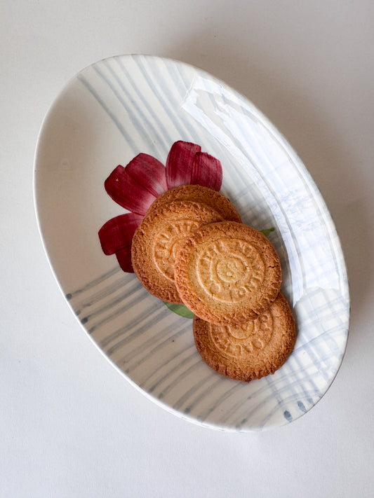 Small Oval Dish With Magenta Flower in the Middle (sold individually)