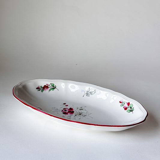 K&G Luneville Oval Appetizer Dish Withe Red Floral Design
