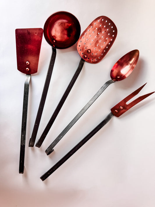 Rare Complete Set of 5 Copper Cooking Utensils