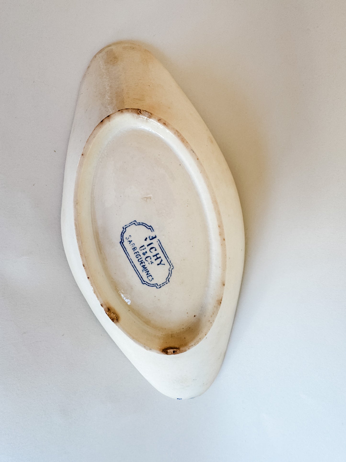 Small French Oval Dish With Blue Floral Design