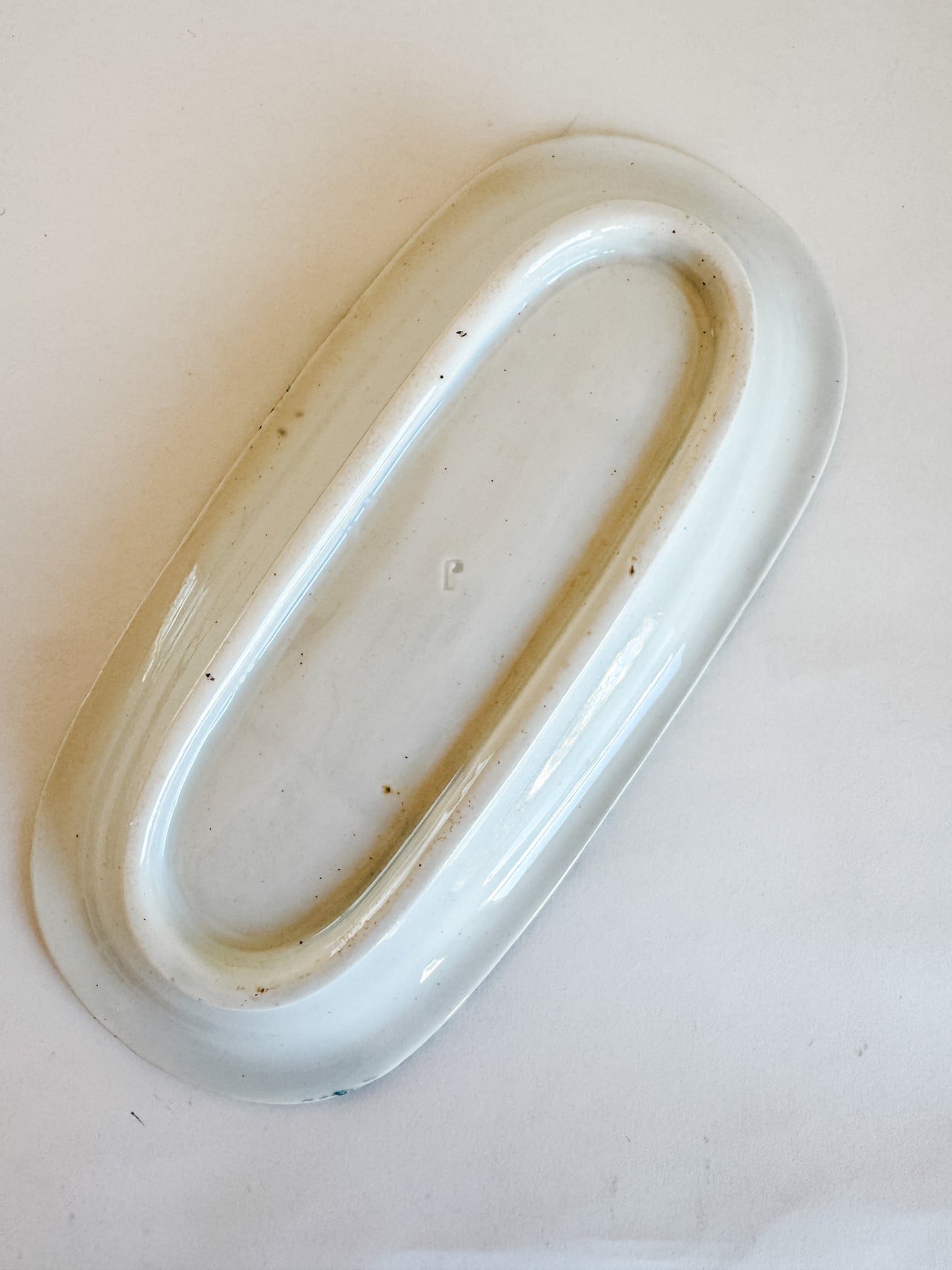 Large French Porcelain Soap Dish With Green Floral Pattern