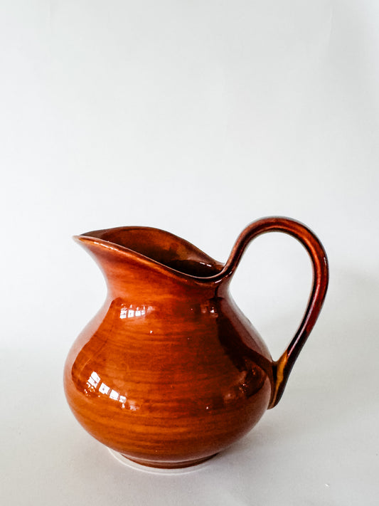 Small Glazed Brown Pitcher Marked "Saint-Clément France" on the Bottom