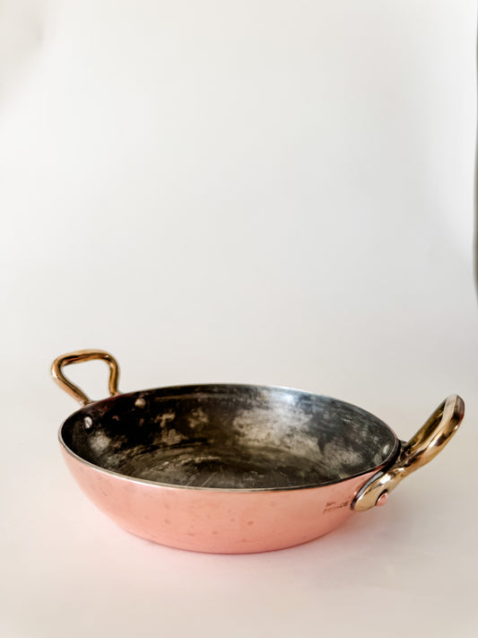 Petite Vintage Copper Gratin Pan With Brass Handles and Copper Rivets