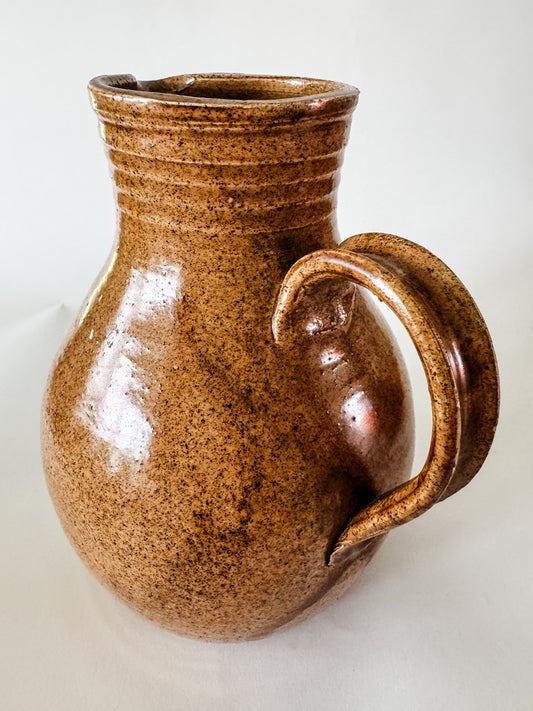Tall Vintage Stoneware Pitcher With Narrow Opening