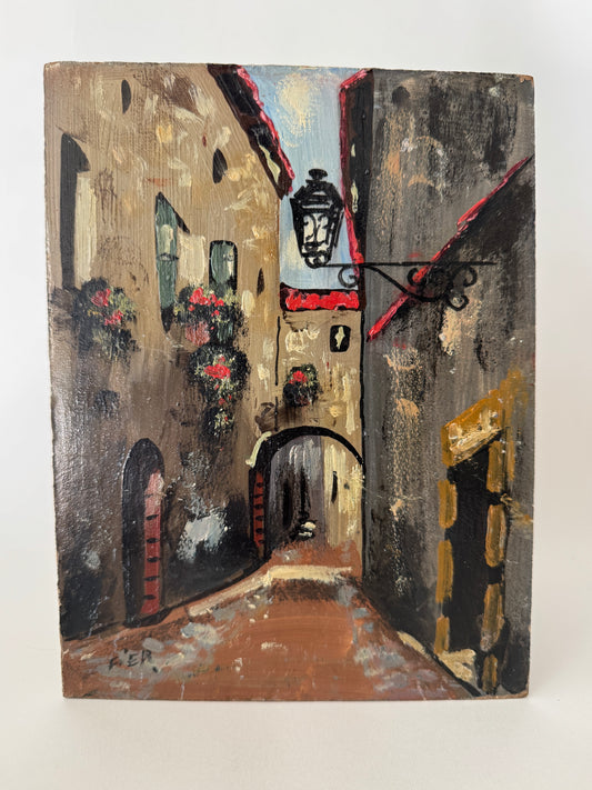 Oil Painting of Old Village Street in France