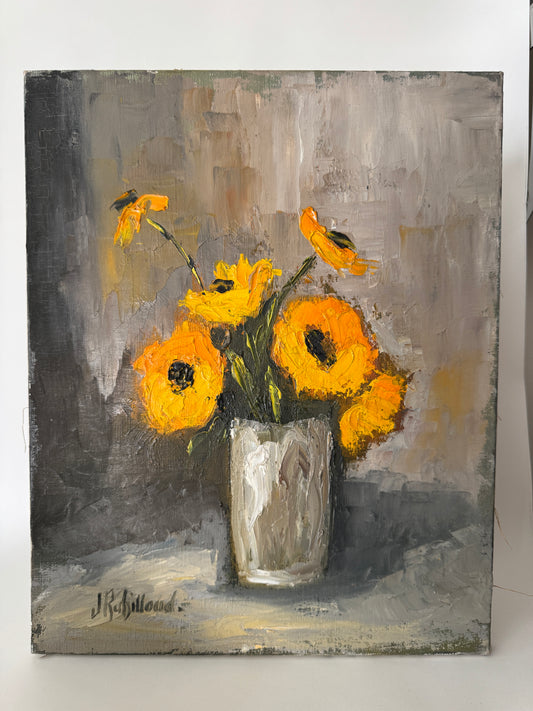 Vintage French Floral Oil Painting on Stretched Canvas