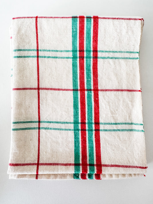Vintage French Tea Towels (red and green plaid)