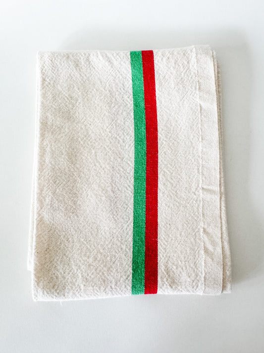 Vintage French Tea Towels (red/green stripe)