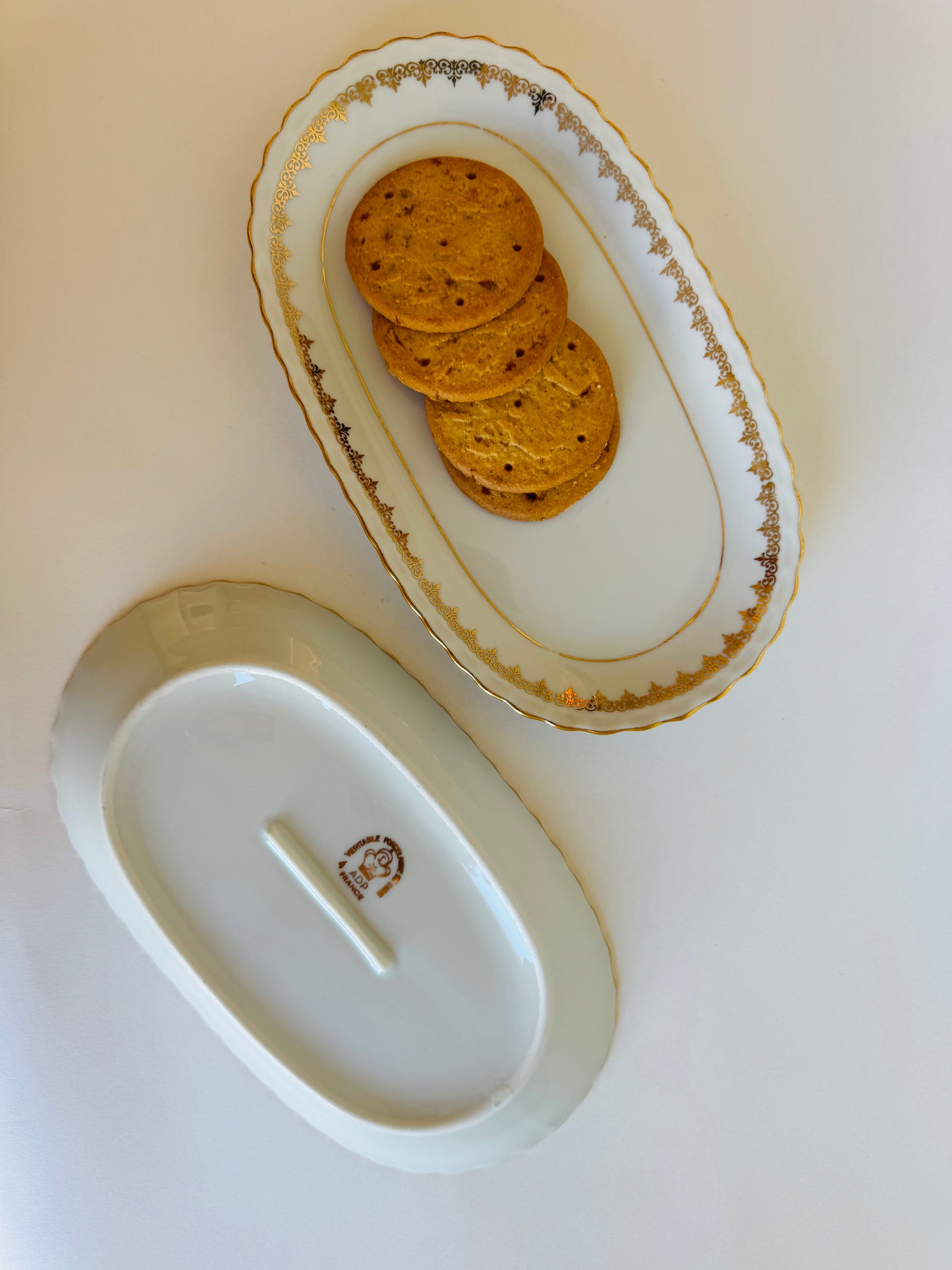 Vintage French "Véritable Porcelaine de Limoges" Gilt-Edged Serving Trays (sold individually)