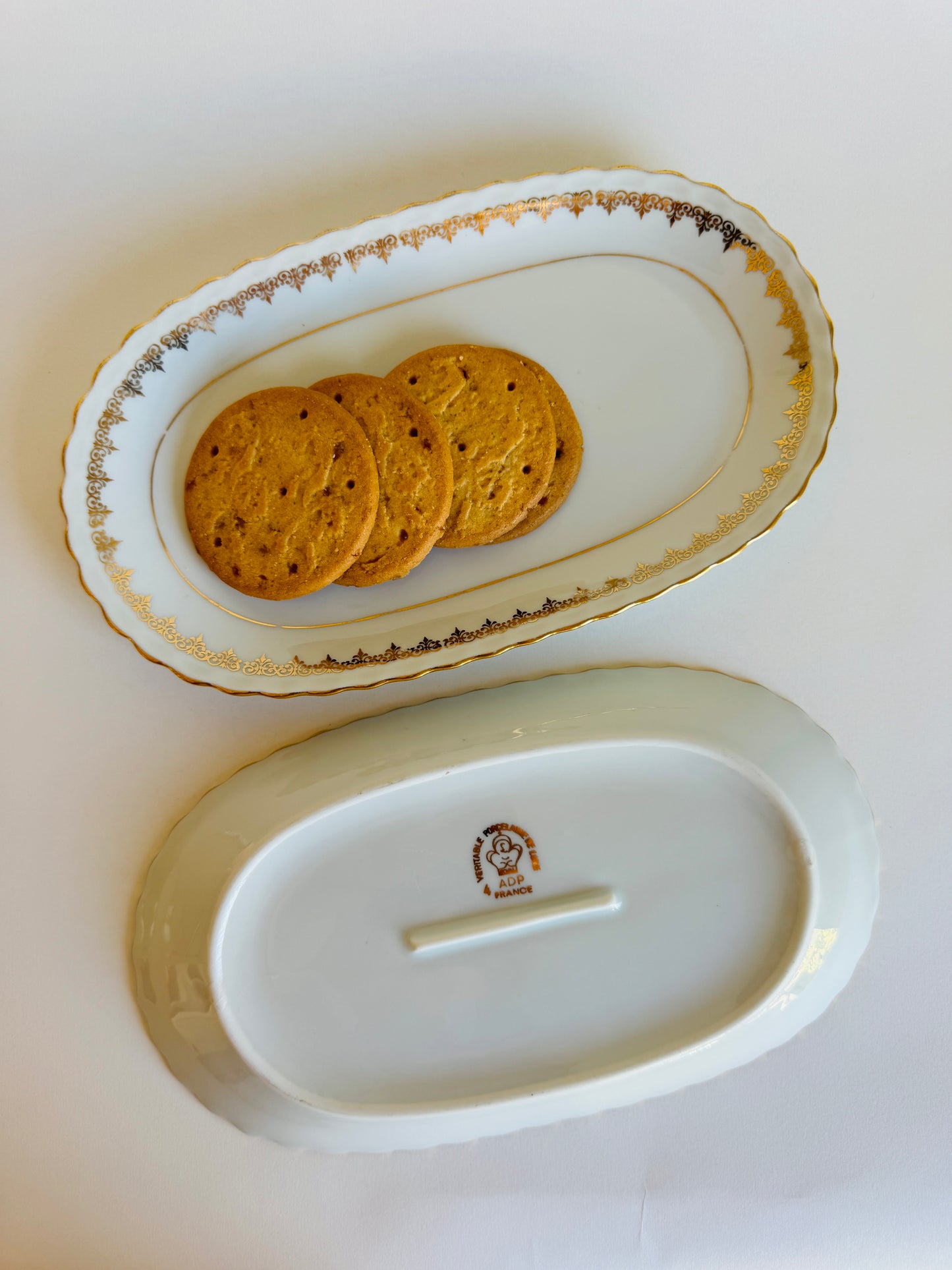 Vintage French "Véritable Porcelaine de Limoges" Gilt-Edged Serving Trays (sold individually)