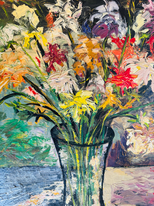 Vintage French Oil Painting Still Life of Flowers