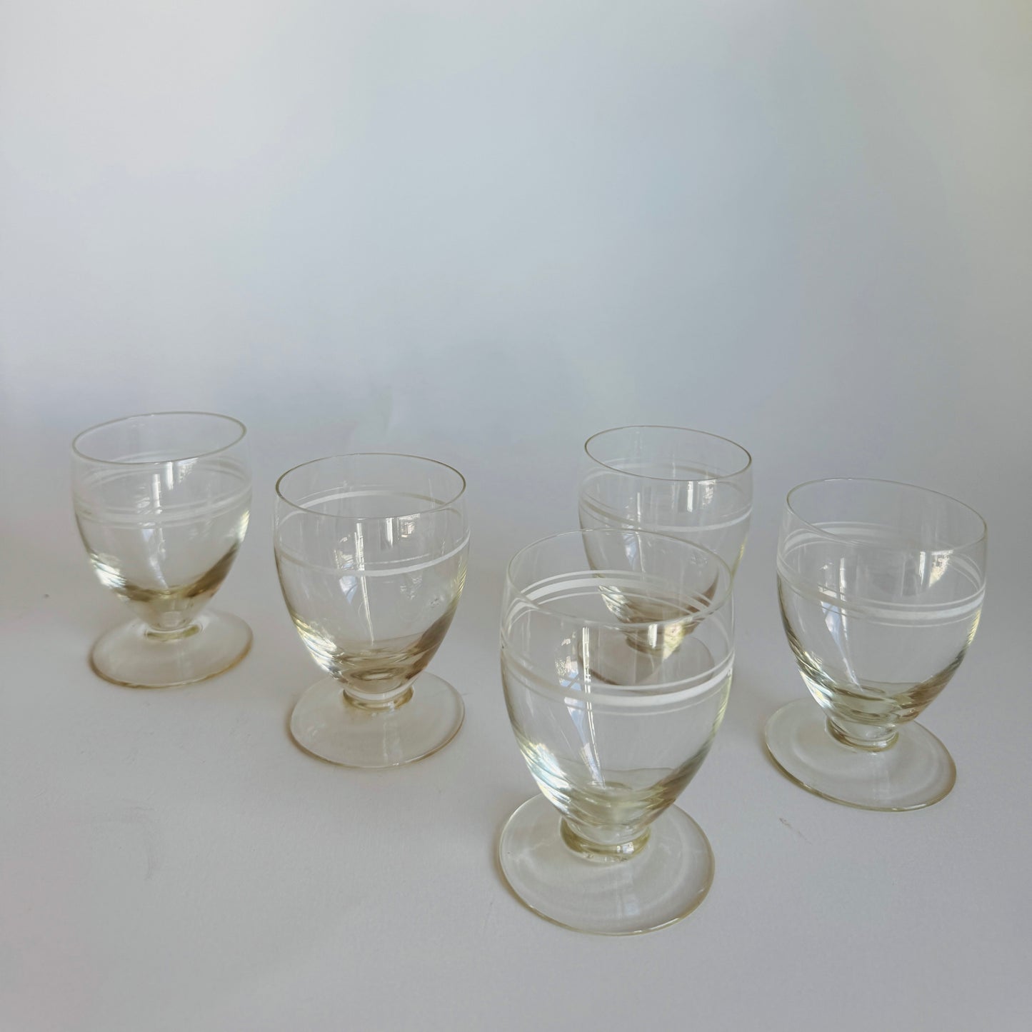 Small French Etched Glass Liqueure Glasses (set of 5)