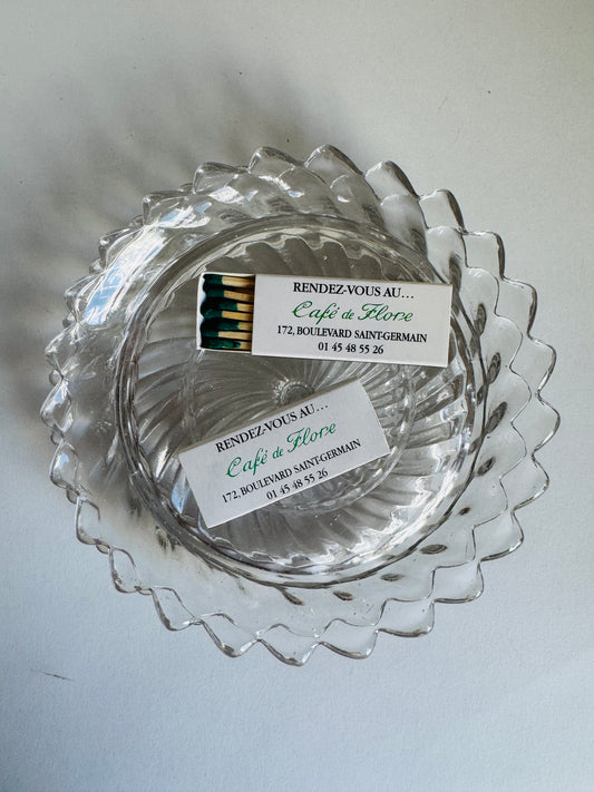 Vintage French Pressed Glass Ashtrays (each ashtray comes with a box of matches from Café de Flore