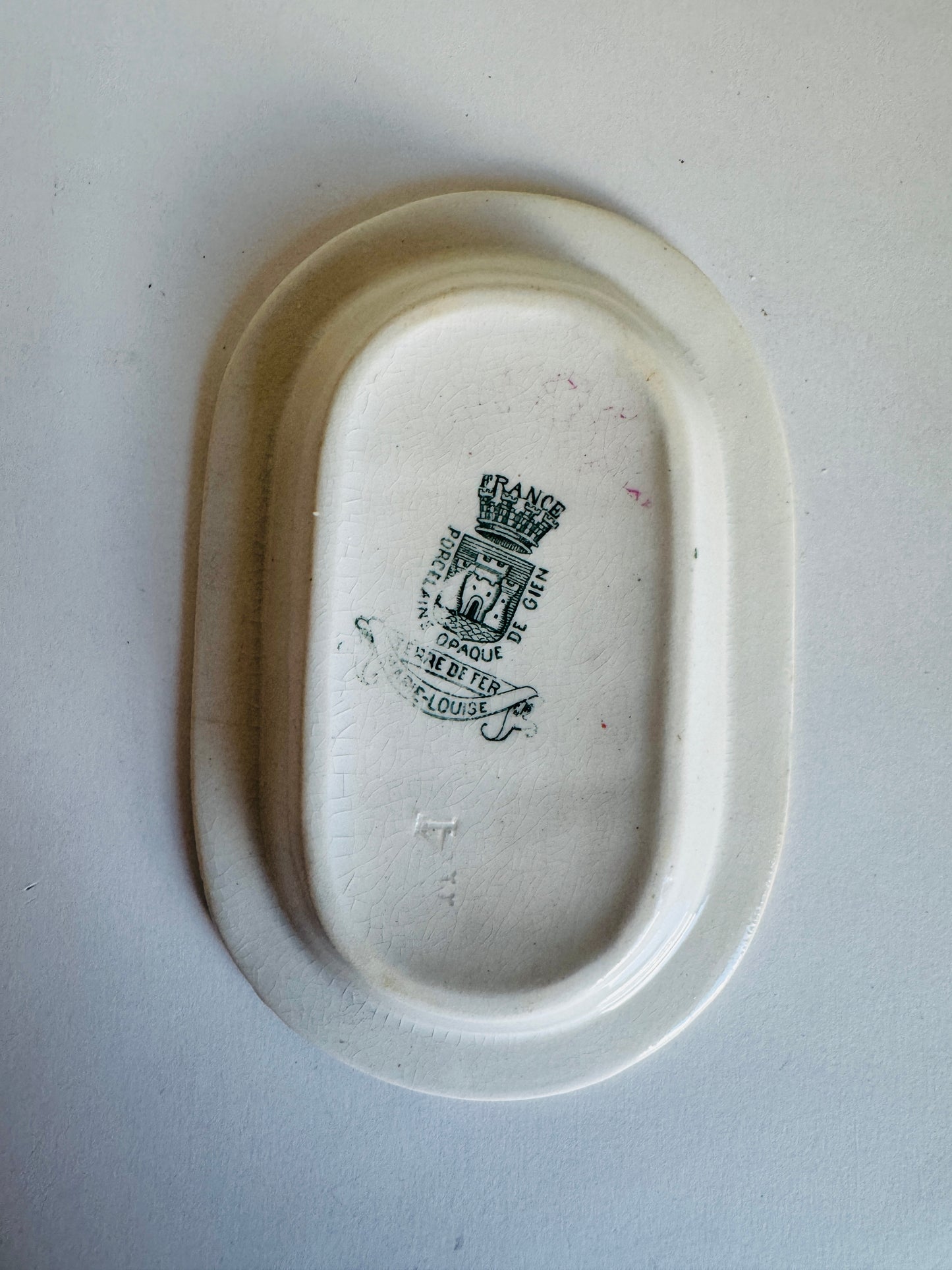 Vintage French Ironstone Divided Soap Dish with Greek Key Border (does not include soap)