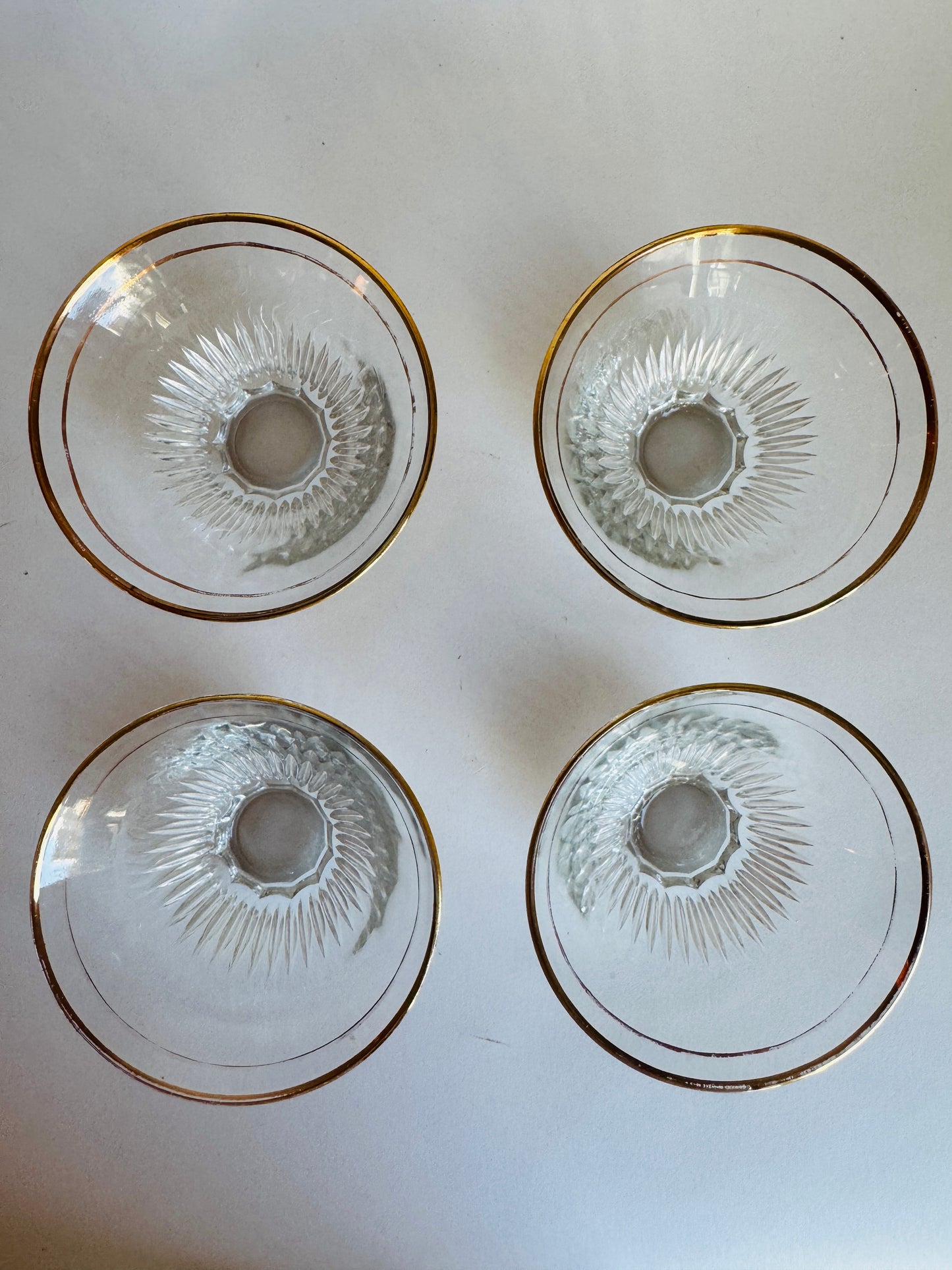 Vintage French Pressed Glass Gold-Rimmed Bowls (set of 4)