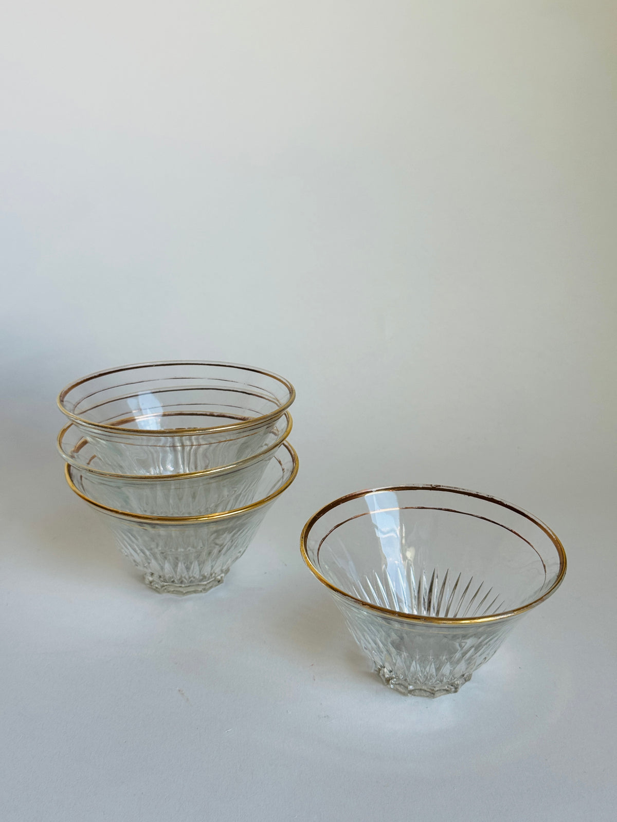 Vintage French Pressed Glass Gold-Rimmed Bowls (set of 4)