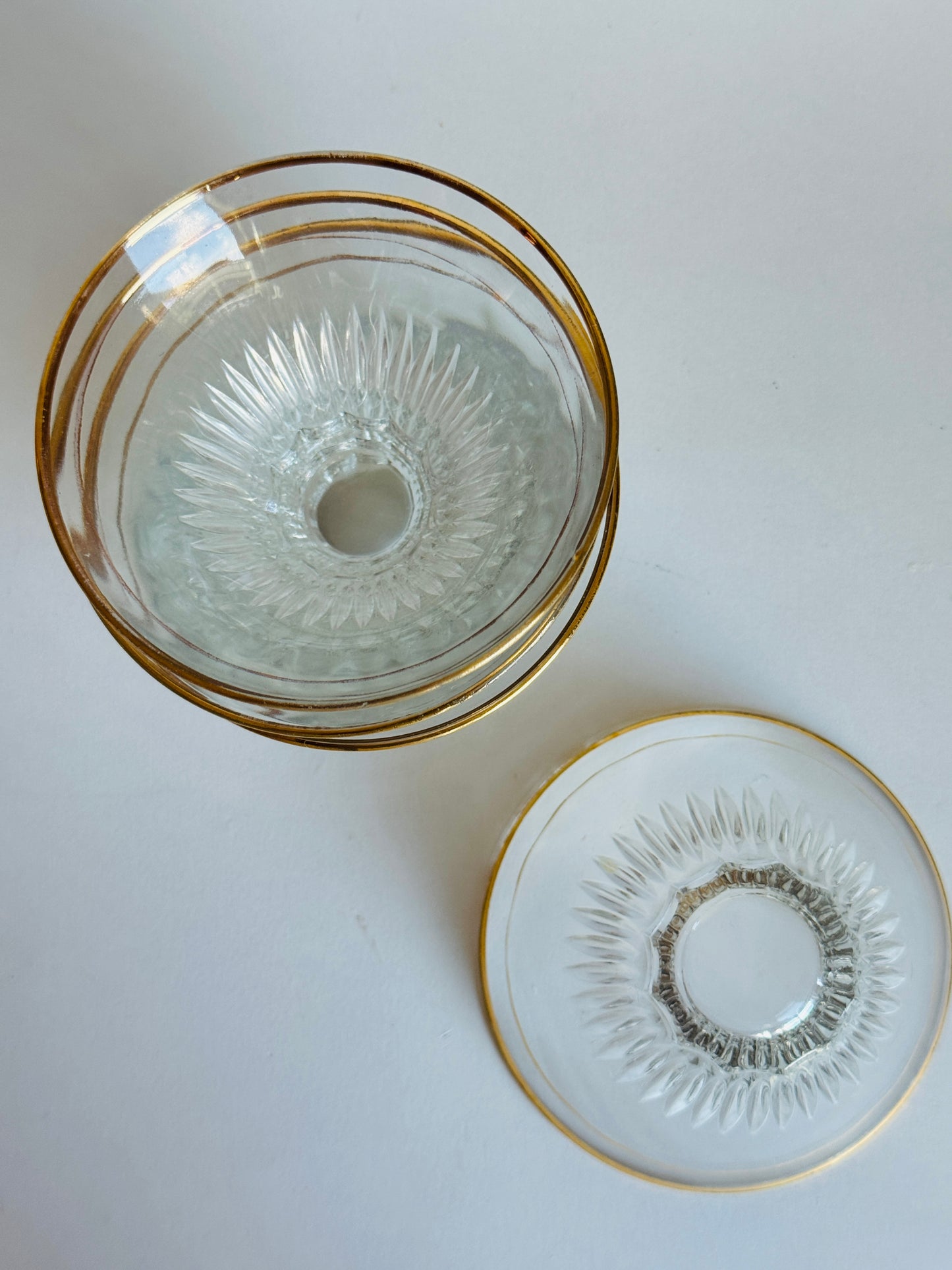 Vintage French Pressed Glass Gold-Rimmed Bowls (set of 4)