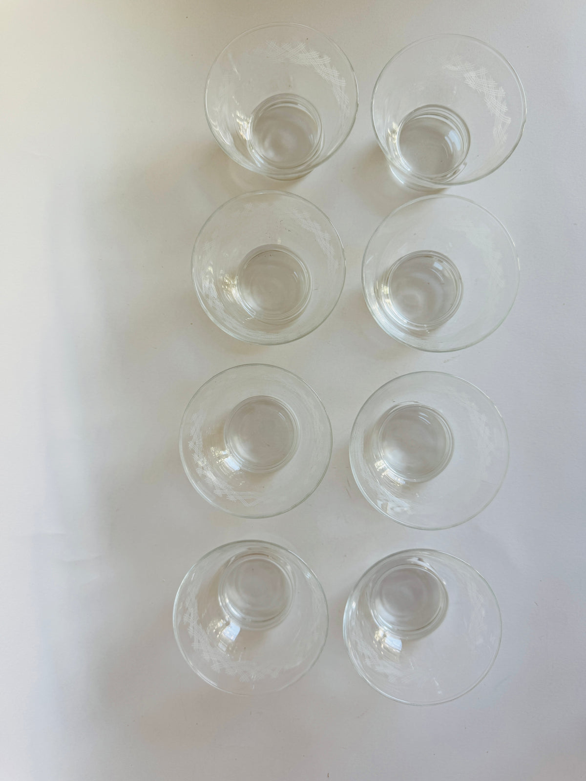 Vintage French Etched Glass Footed Dessert Bowls (set of 8)