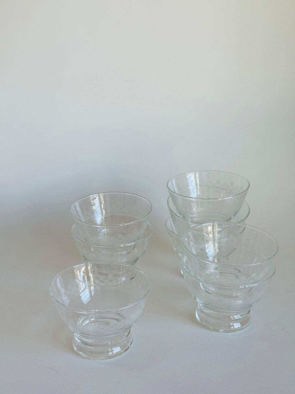 Vintage French Etched Glass Footed Dessert Bowls (set of 8)