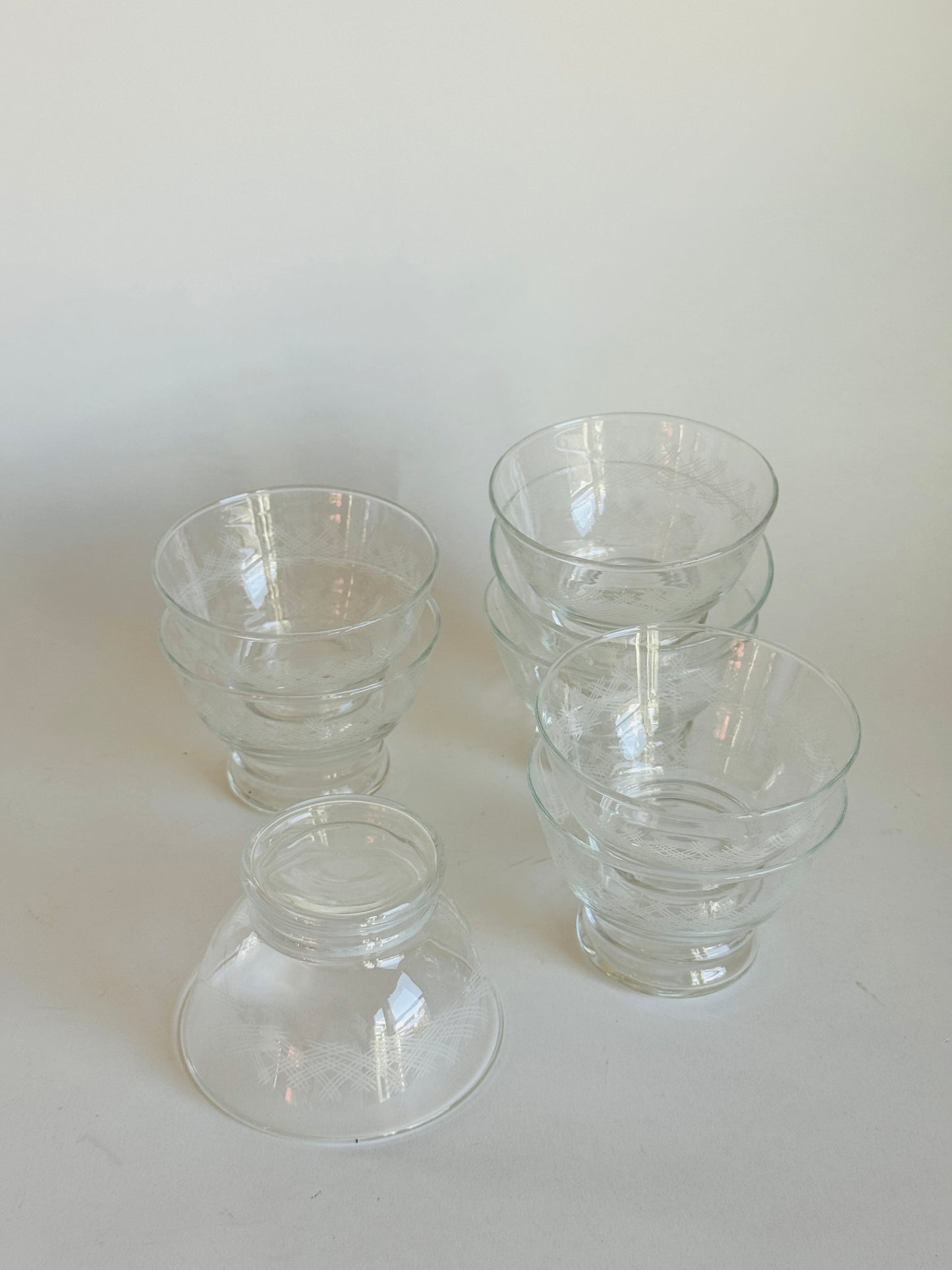 Vintage French Etched Glass Footed Dessert Bowls (set of 8)