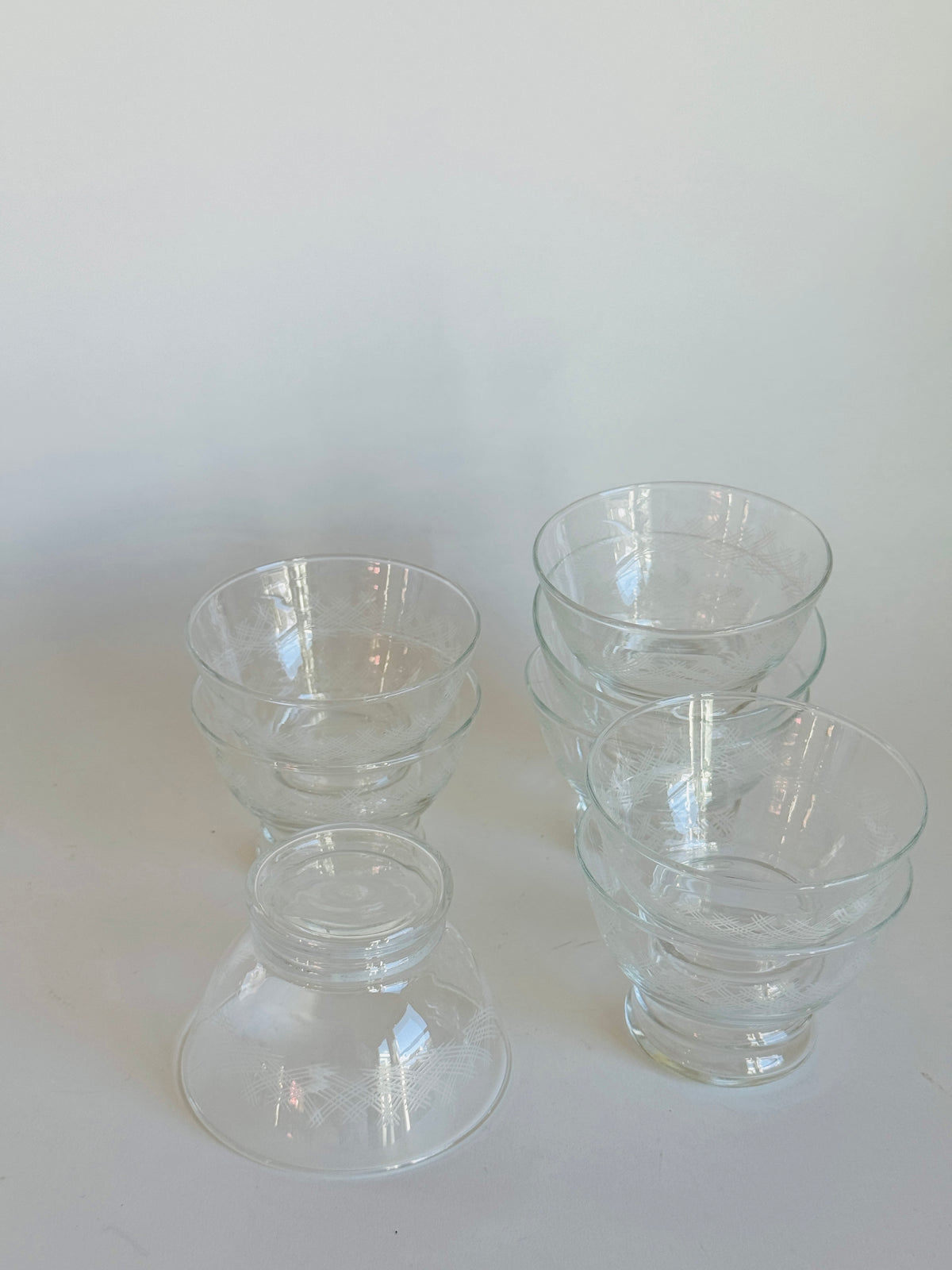 Vintage French Etched Glass Footed Dessert Bowls (set of 8)
