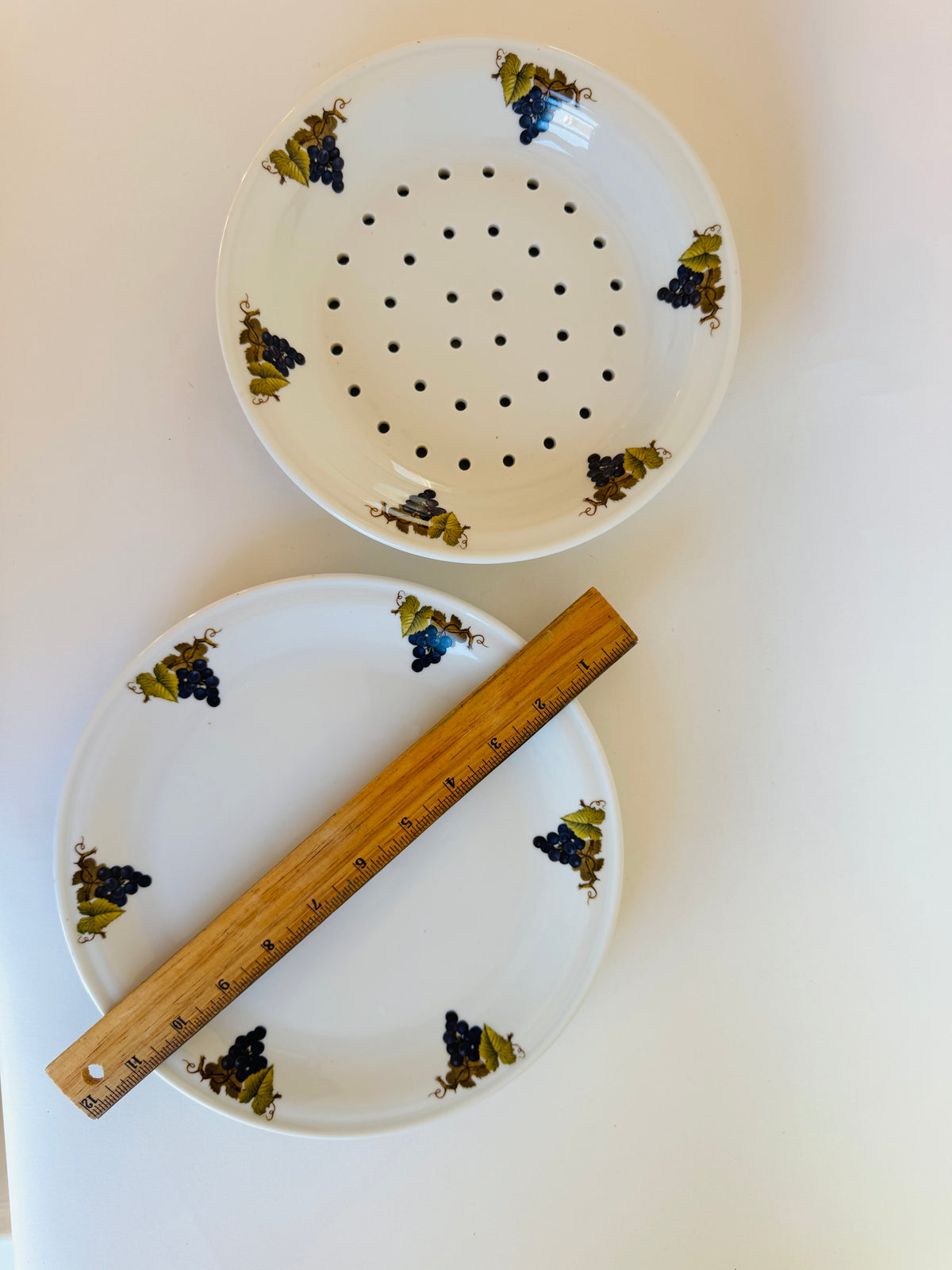 Vintage Porcelain Grape/Berry Strainer Dish with Underplate