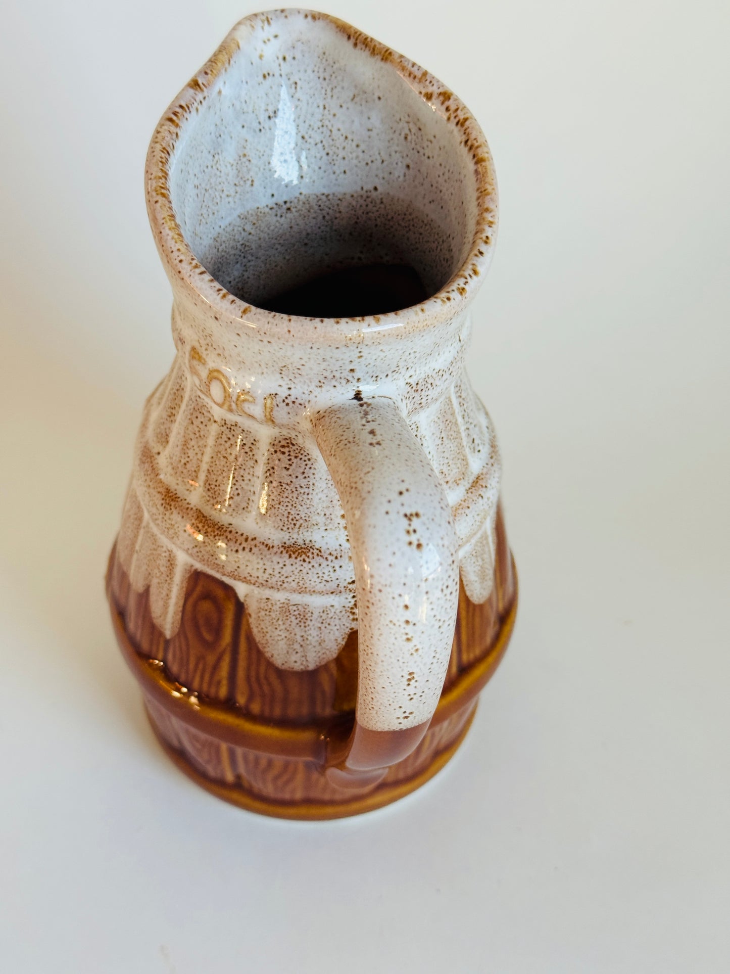 Vintage French Faux Barrel Stoneware Pitcher