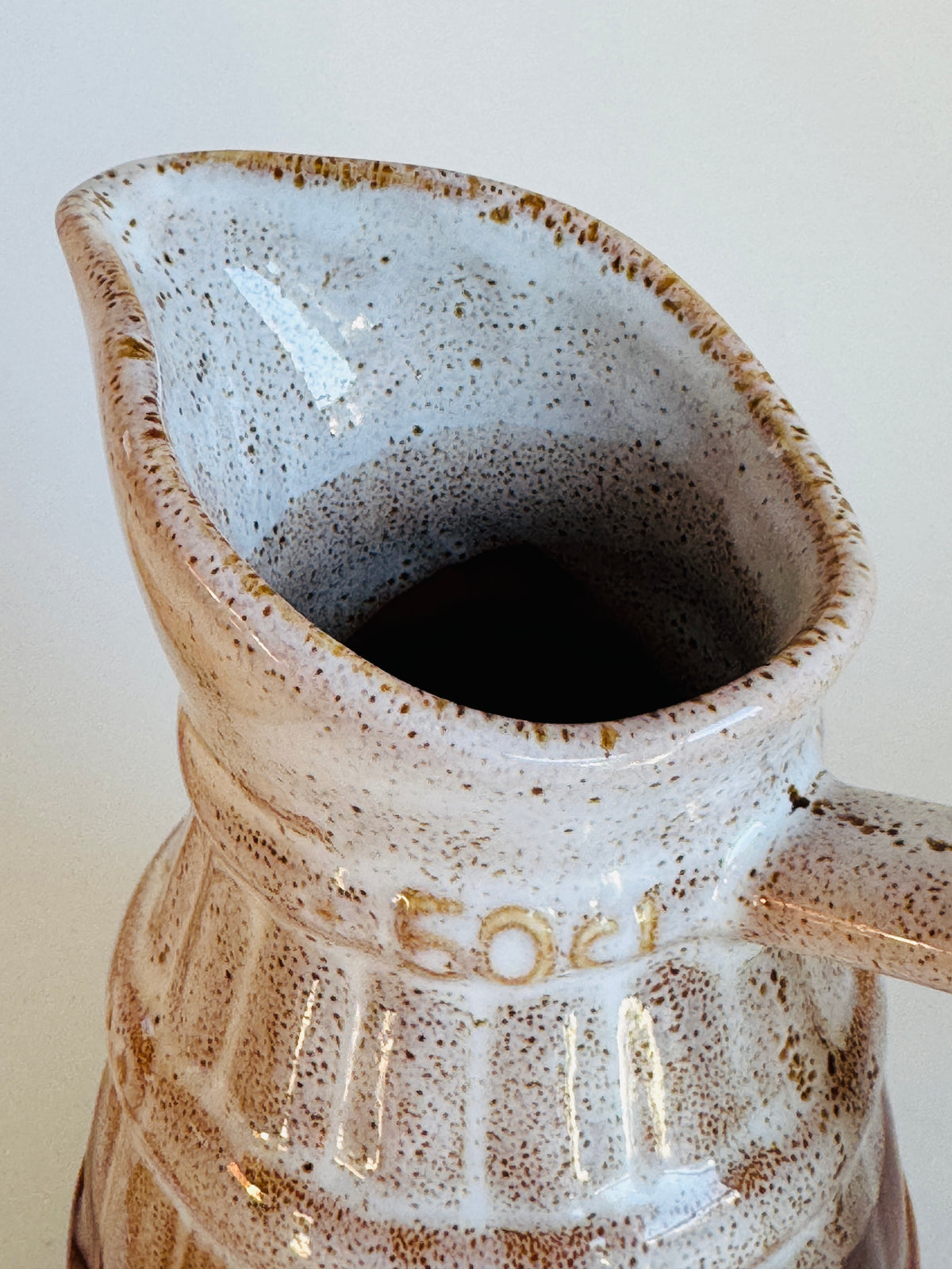 Vintage French Faux Barrel Stoneware Pitcher