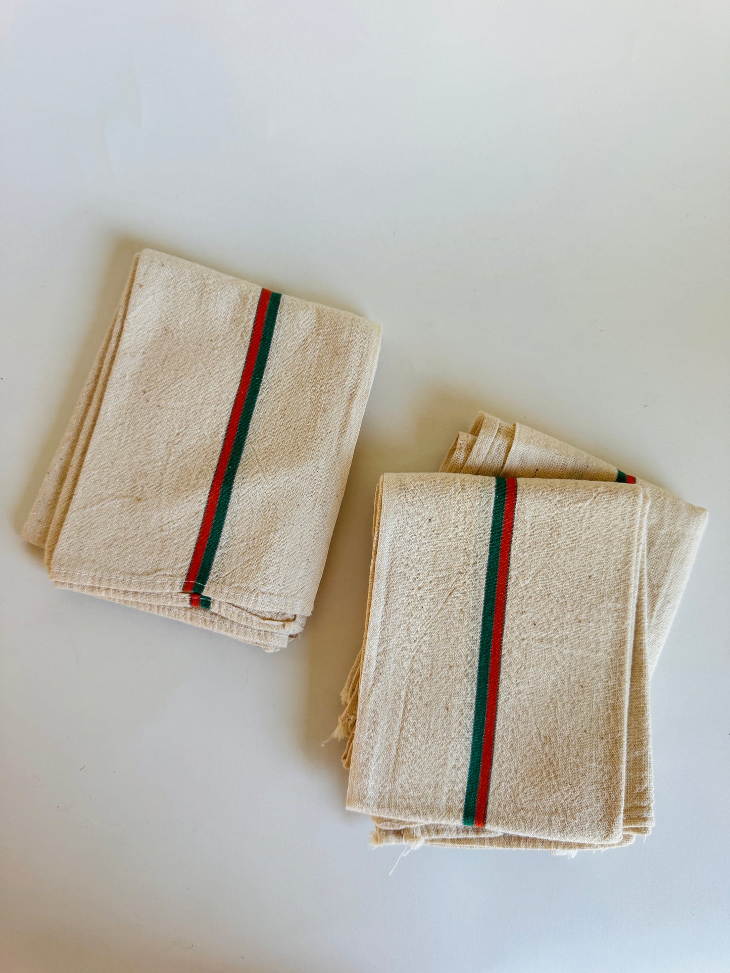 Vintage French Towels with Orange and Green Stripe (sold individually)
