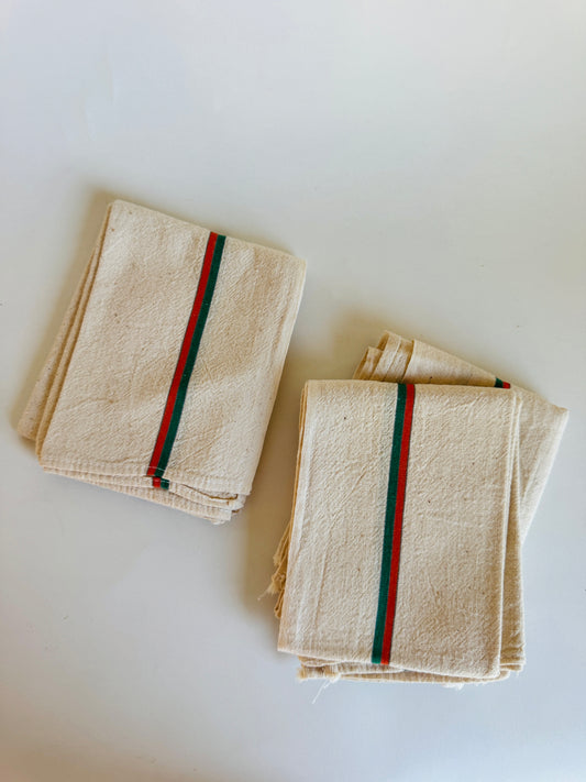 Vintage French Towels with Orange and Green Stripe (sold individually)