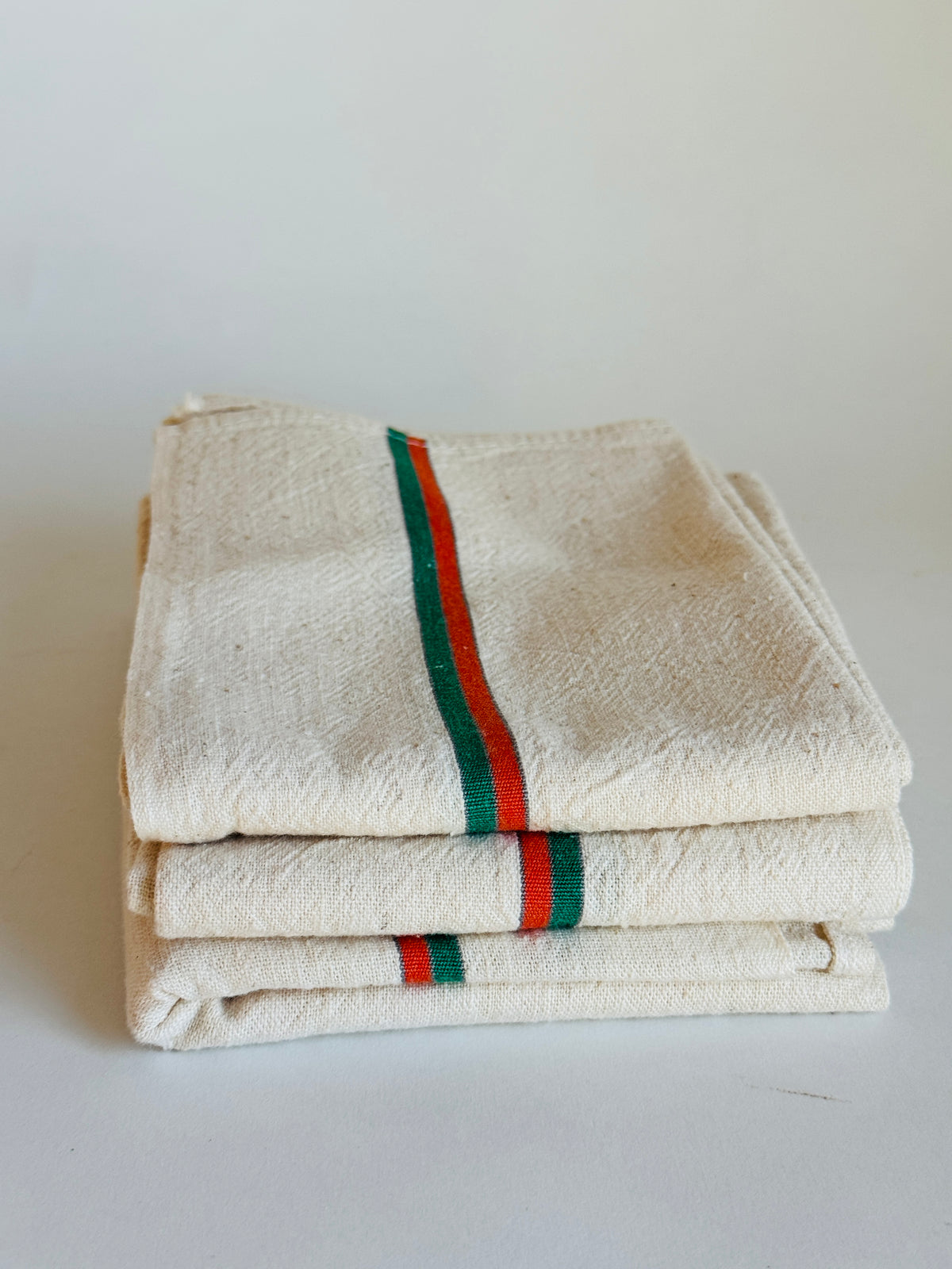 Vintage French Towels with Orange and Green Stripe (sold individually)