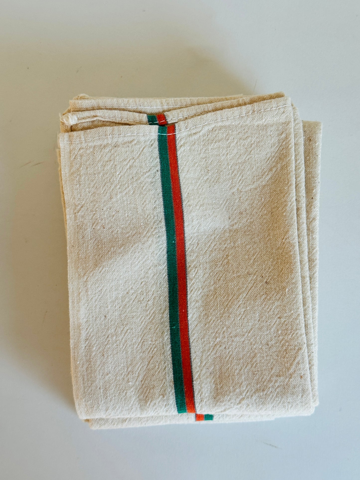 Vintage French Towels with Orange and Green Stripe (sold individually)