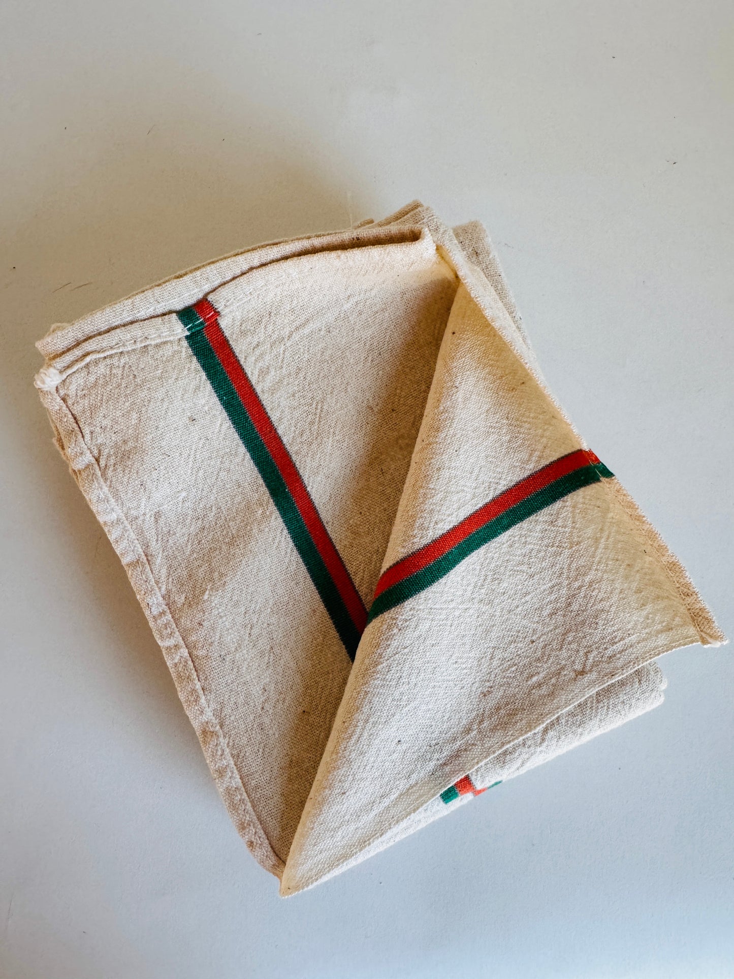 Vintage French Towels with Orange and Green Stripe (sold individually)