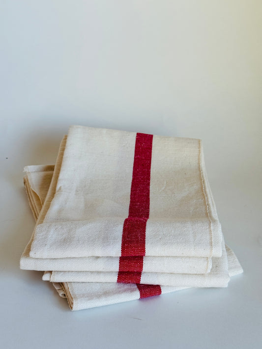 Vintage French Tea Towels with Wide Red Stripe (sold individually)