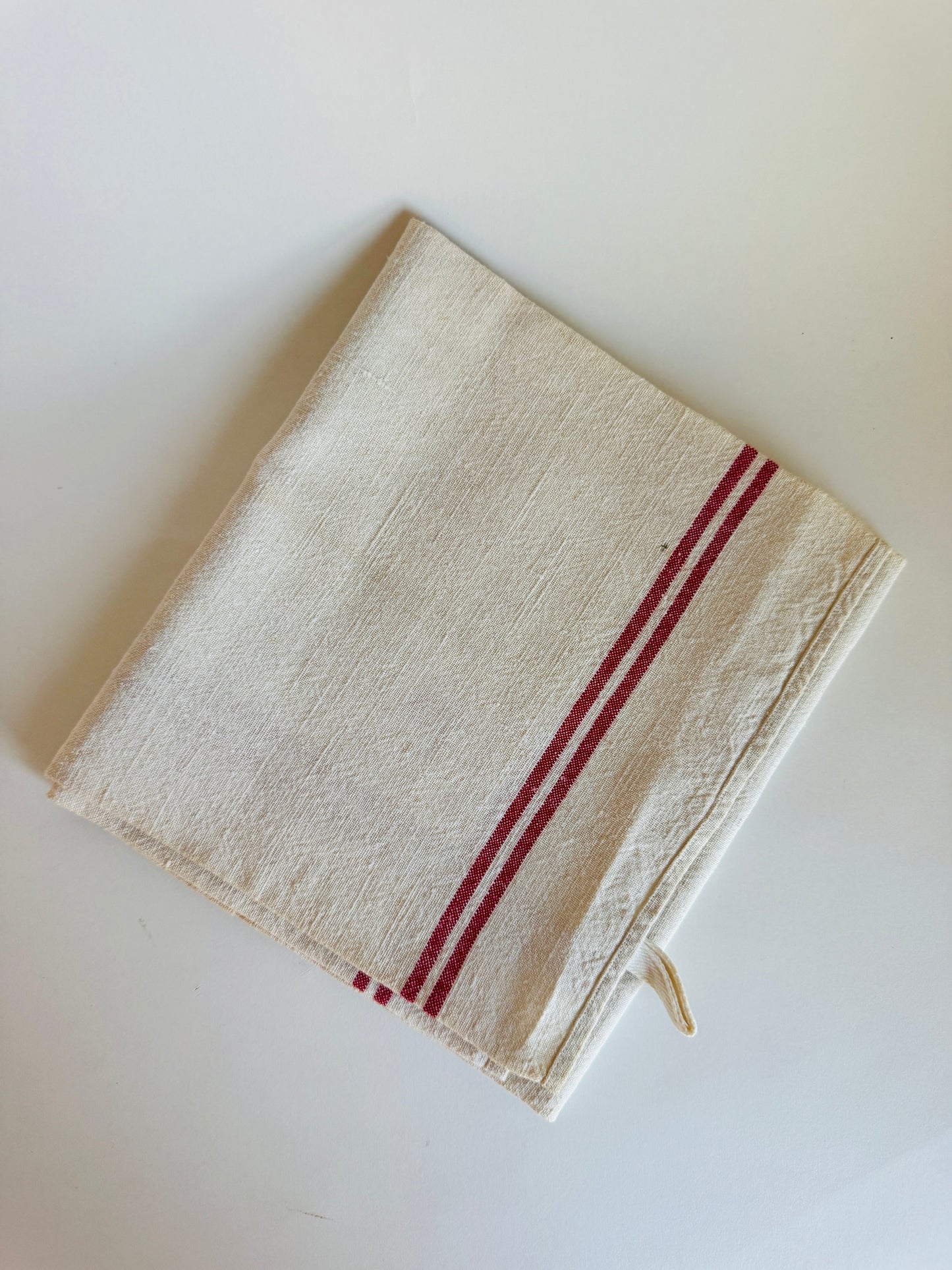 Vintage French Tea Towel with Horizontal and Vertical Red Stripes