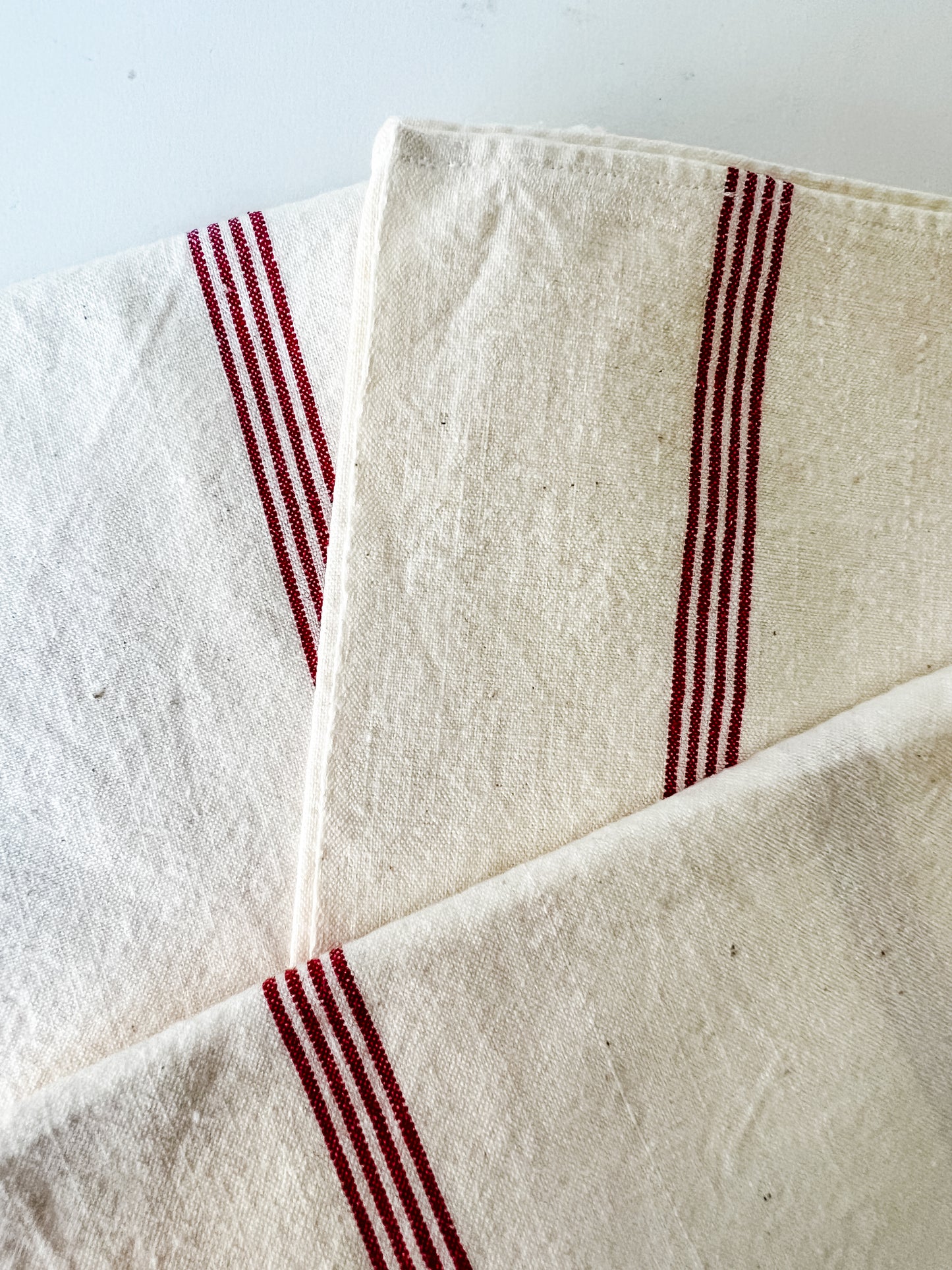 Vintage French Tea Towels (4 thin red stripes)