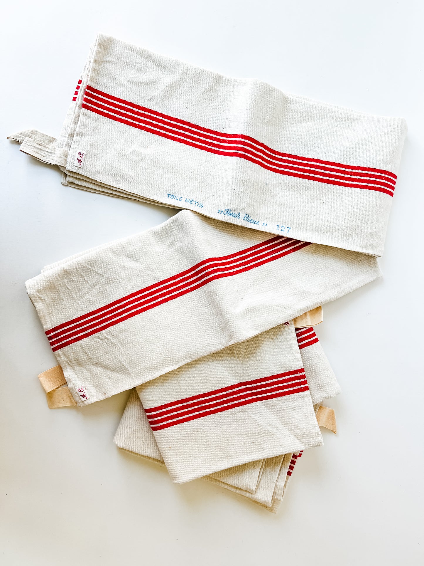Vintage French Tea Towels (4 thicker red stripes)