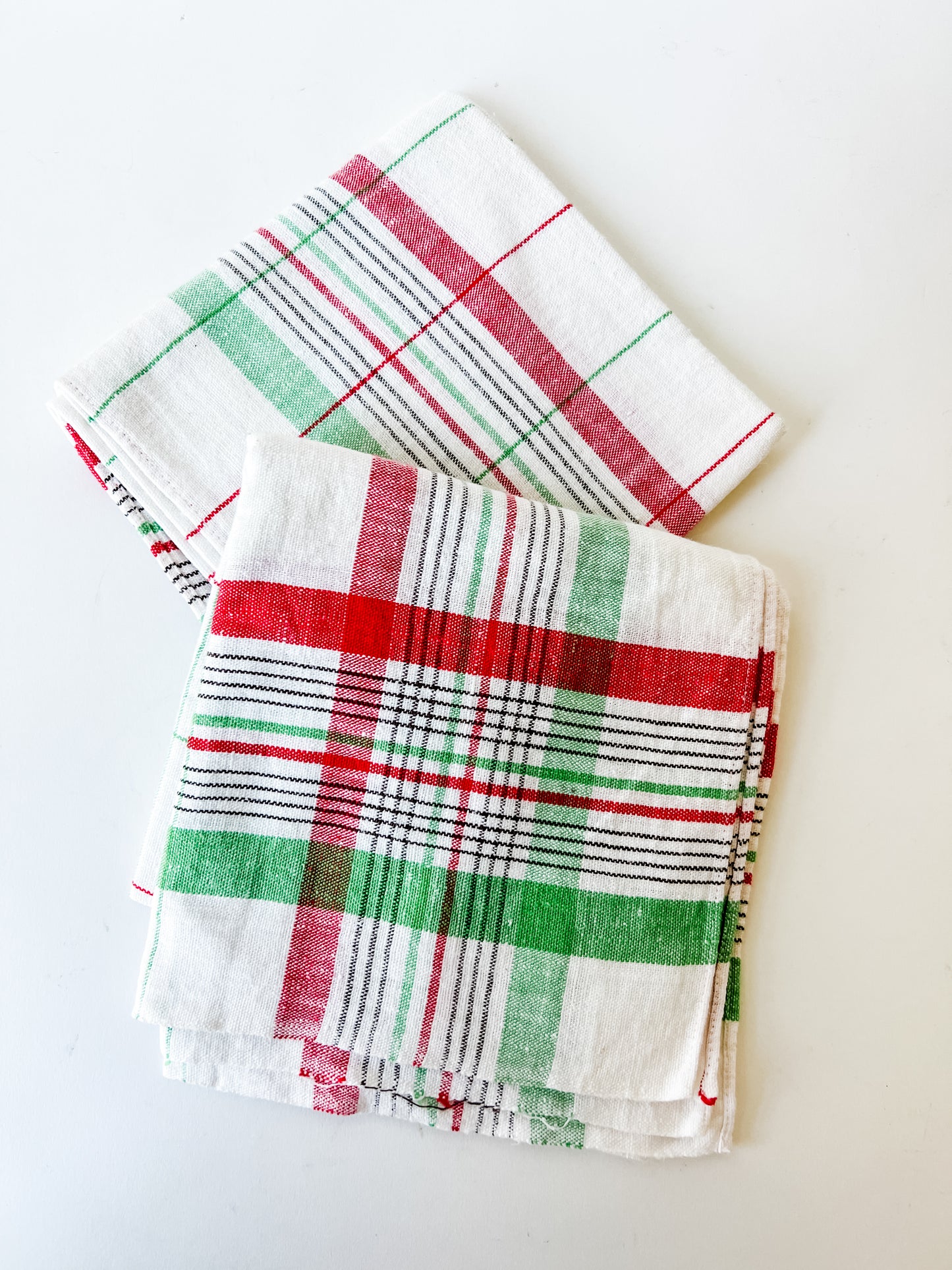 Vintage French Tea Towels (red and green plaid)