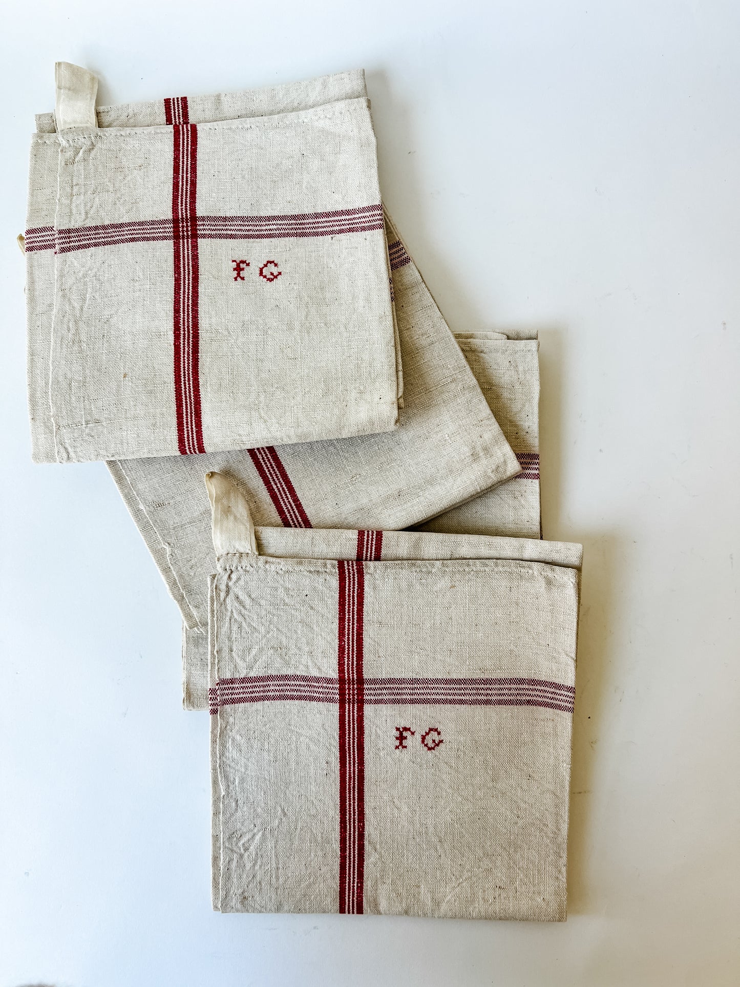 Vintage French Tea Towels (red plaid and natural)
