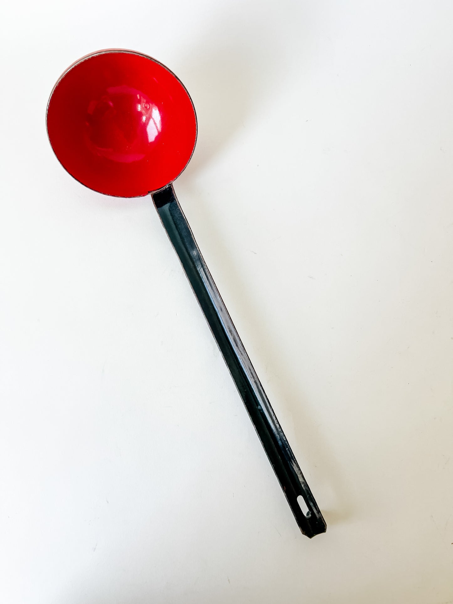 Vintage French Enamel Ladle (black handle and red ladle)