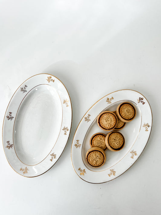 French Gold-Rimmed Oval Dish (with gold flowered boarder - sold individually)