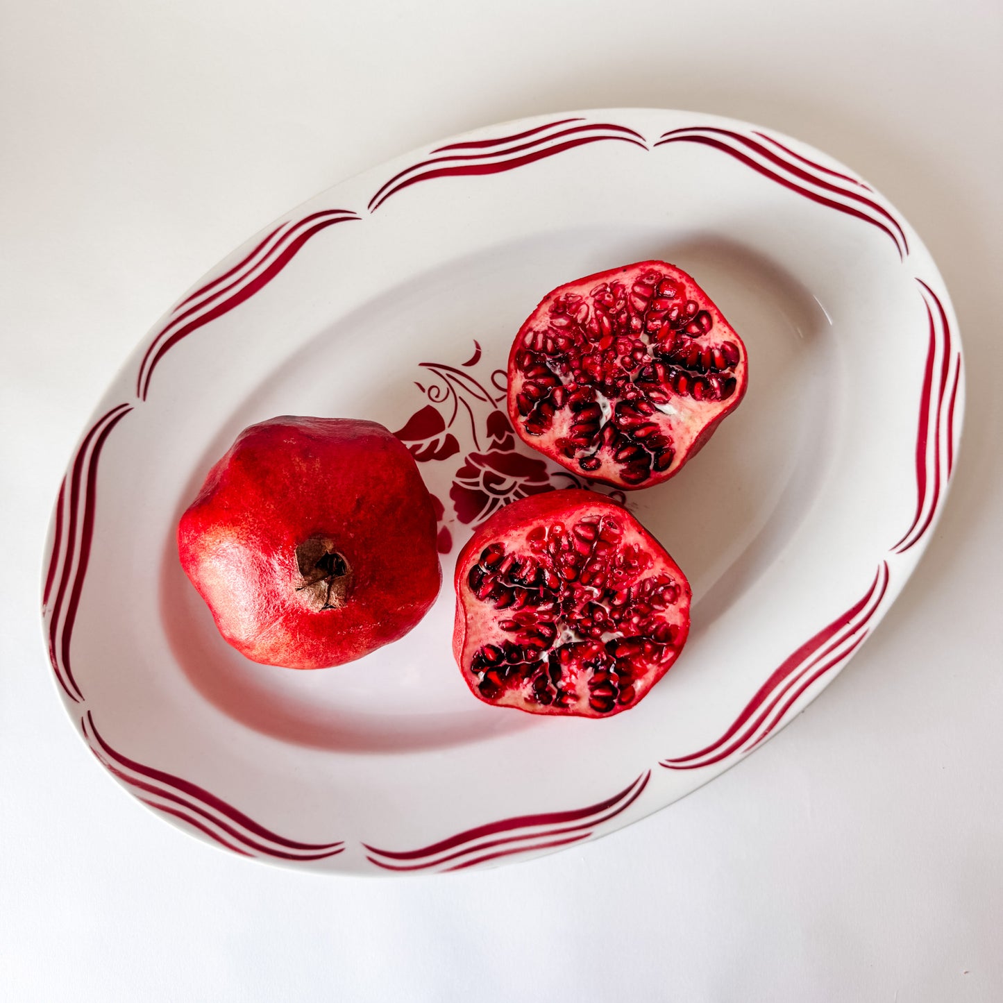 Large Serving Platter With Red Floral Design