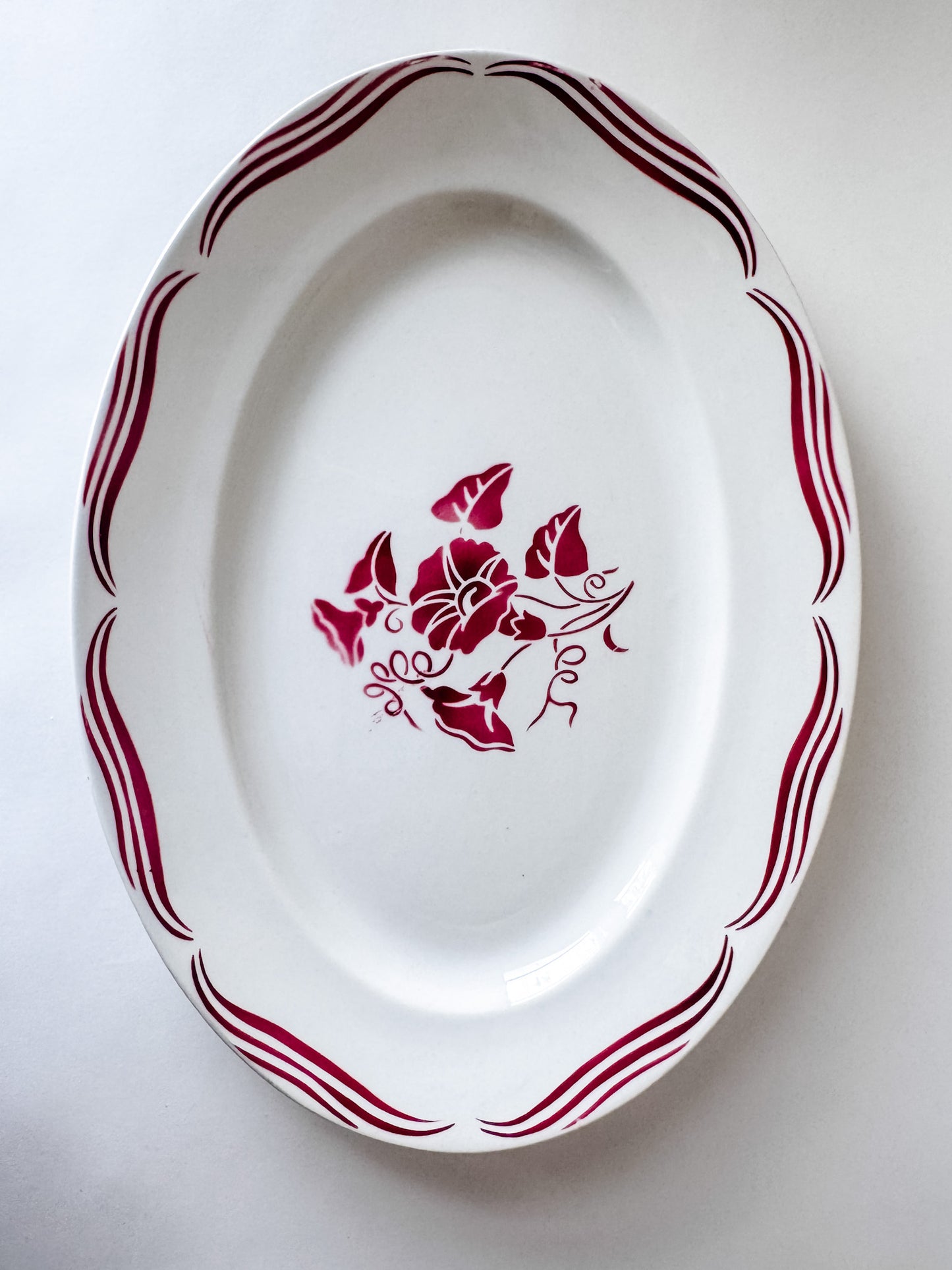 Large Serving Platter With Red Floral Design